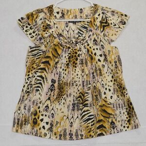 Lisa Josephs Animal Print Flutter Sleeve Blouse Tan Brown PM 0074439P 19.5"